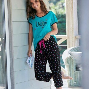 Blancheporte 3/4 pyžamové kalhoty s potiskem puntíků "Enjoy" černá/fuchsie 42/44