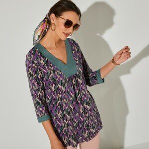 Blancheporte Tunika s výstřihem do "V" a minimalistickým vzorem khaki/purpurová 50