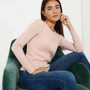 Blancheporte Žebrovaný pulovr s kulatým výstřihem růžová pudrová 52