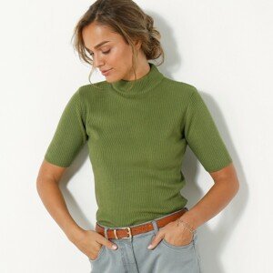 Blancheporte Žebrovaný pulovr s krátkými rukávy olivová 52