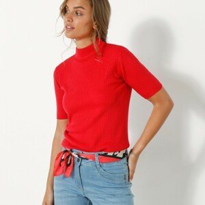 Blancheporte Žebrovaný pulovr s krátkými rukávy červená 42/44