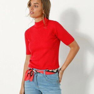 Blancheporte Žebrovaný pulovr s krátkými rukávy červená 50