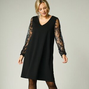 Blancheporte Rozšířené jednobarevné šaty s krajkou černá 38