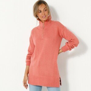 Blancheporte Tunikový pulovr se stojáčkem na zip růžové dřevo 34/36