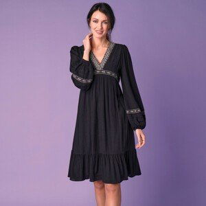 Blancheporte Jednobarevné šaty s výšivkou, folkový styl černá 50