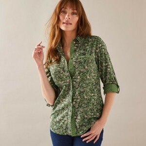 Blancheporte Košile na knoflíčky s rukávy na ohrnutí, potisk květin zelená/růžová 56