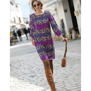 Blancheporte Rovné šaty s potiskem květin indigo/fialová 50