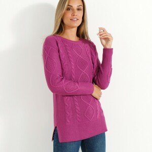 Blancheporte Tunikový pulovr s copánkovým vzorem purpurová 34/36