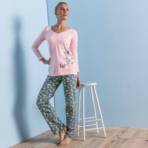 Blancheporte Pyžamové tričko s dlouhými rukávy, středový potisk motýlů růžová 38/40