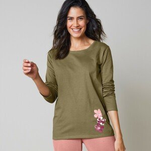 Blancheporte Pyžamové tričko s dlouhými rukávy a středovým potiskem květin khaki 34/36