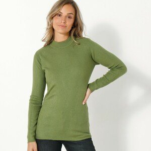Blancheporte Žebrovaný pulovr se stojáčkem olivová 50