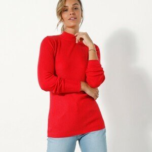 Blancheporte Žebrovaný pulovr se stojáčkem červená 54