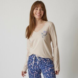 Blancheporte Pyžamové tričko s dlouhými rukávy a potiskem květin písková 52