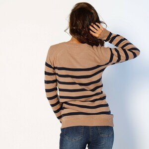 Blancheporte Pruhovaný pulovr s knoflíky tmavě modrá 36