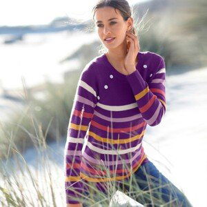 Blancheporte Pruhovaný pulovr s knoflíky fialová/vícebarevná 46/48