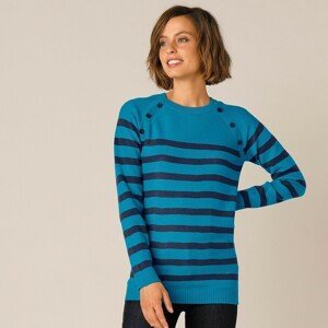 Blancheporte Pruhovaný pulovr s knoflíky modrá/nám.modrá 50