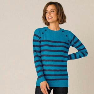Blancheporte Pruhovaný pulovr s knoflíky modrá/nám.modrá 54