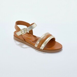 Blancheporte Kožené trojbarevné sandály se zlatým detailem karamelová 37