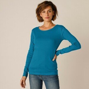 Blancheporte Jednobarevné tričko s dlouhými rukávy, bio bavlna paví modrá 50