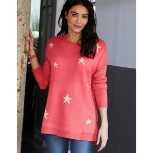 Blancheporte Žakárový pulovr s hvězdičkami korálová/broskvová 52