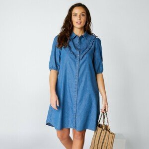 Blancheporte Košilové šaty s volány, lehký denim sepraná modrá 56