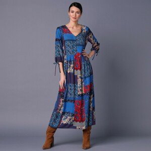 Blancheporte Dlouhé šaty v patchwork designu modrá/červená 54