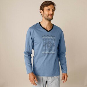 Blancheporte Pyžamové tričko s potiskem a dlouhými rukávy modrá 97/106 (L)