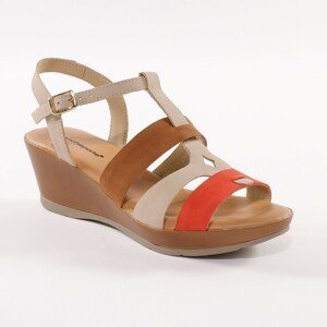 Blancheporte Kožené sandály na klínku, trojbarevné béžová/červená 36