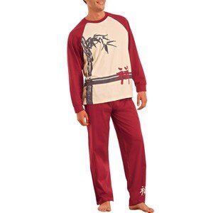 Blancheporte Pánské pyžamo s dlouhými rukávy, motiv bambusu režná/bordó 87/96 (M)
