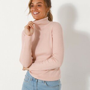 Blancheporte Žebrovaný pulovr s rolákem růžová pudrová 50