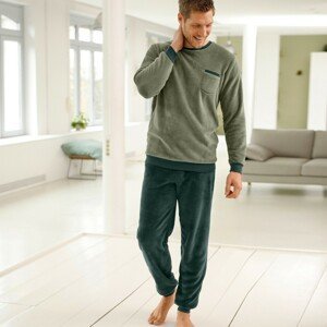 Blancheporte Fleecové pyžamo s dlouhými rukávy khaki 107/116 (XL)