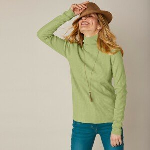 Blancheporte Žebrovaný pulovr s rolákem zelenkavá 54