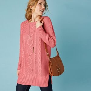 Blancheporte Tunikový pulovr s copánkovým vzorem korálová 56