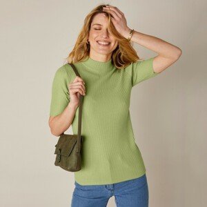 Blancheporte Žebrovaný pulovr s krátkými rukávy zelenkavá 50