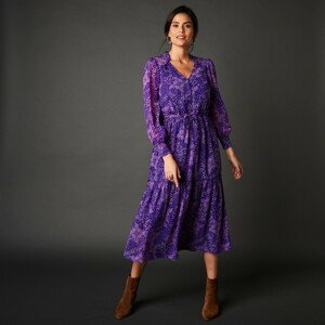 Blancheporte Dlouhé volánové šaty s minimalistickým vzorem fialová/režná 36
