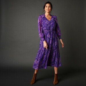 Blancheporte Dlouhé volánové šaty s minimalistickým vzorem fialová/režná 38