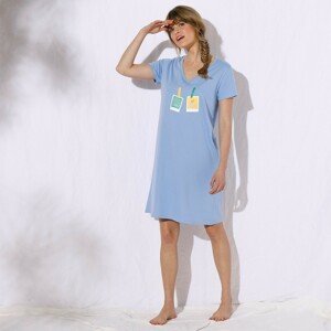 Blancheporte Noční košile s krátkými rukávy, potiskem "photo" a sladěným obalem modrá 50