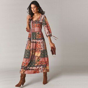 Blancheporte Dlouhé šaty v patchwork designu karamelová 42