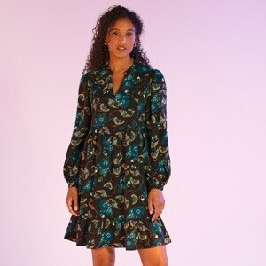 Blancheporte Krátké šaty s potiskem a žabičkováním černá/zelená 44