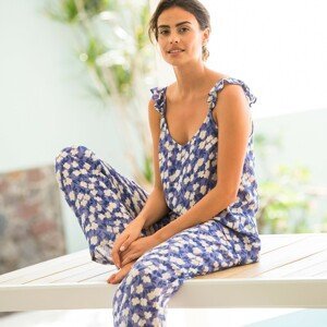 Blancheporte Pyžamo s kalhotami, potisk květin modrá 36