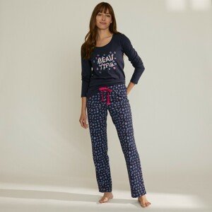 Blancheporte Pyžamové kalhoty s potiskem "Beautiful" nám.modrá 50