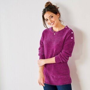Blancheporte Žinylkový pulovr s knoflíkovým zdobením purpurová 50