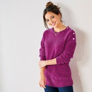 Blancheporte Žinylkový pulovr s knoflíkovým zdobením purpurová 54