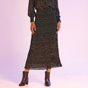 Blancheporte Voálová plisovaná sukně s potiskem puntíků, recyklovaný polyester černá/režná 52