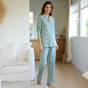 Blancheporte Pyžamo s potiskem "peříček", kostýmkovým límcem a dlouhými rukávy světle zelená 34/36