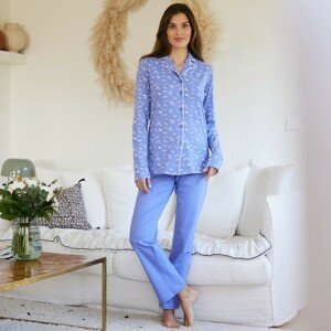 Blancheporte Pyžamo s potiskem "peříček", kostýmkovým límcem a dlouhými rukávy levandulová 34/36