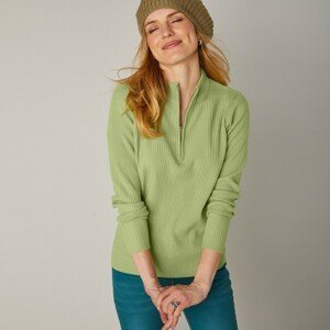 Blancheporte Žebrovaný pulovr se stojáčkem na zip zelenkavá 34/36