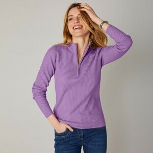 Blancheporte Žebrovaný pulovr se stojáčkem na zip lila 50