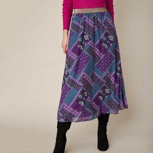 Blancheporte Dlouhá rozšířená sukně s patchwork potiskem nám.modrá/purpurová 42/44