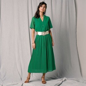 Blancheporte Dlouhé šaty s plisováním a krátkými rukávy zelená 36
